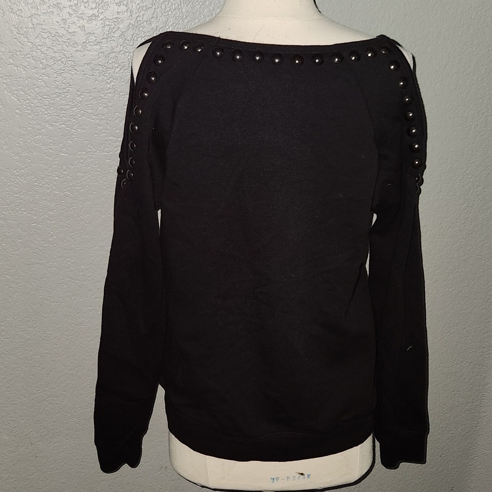 Guess Black Studded Open Cold Shoulder Sweatshirt with Front Cutout Size Medium